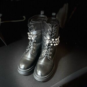 Dream Pairs Black Combat Boots with Chain Accent